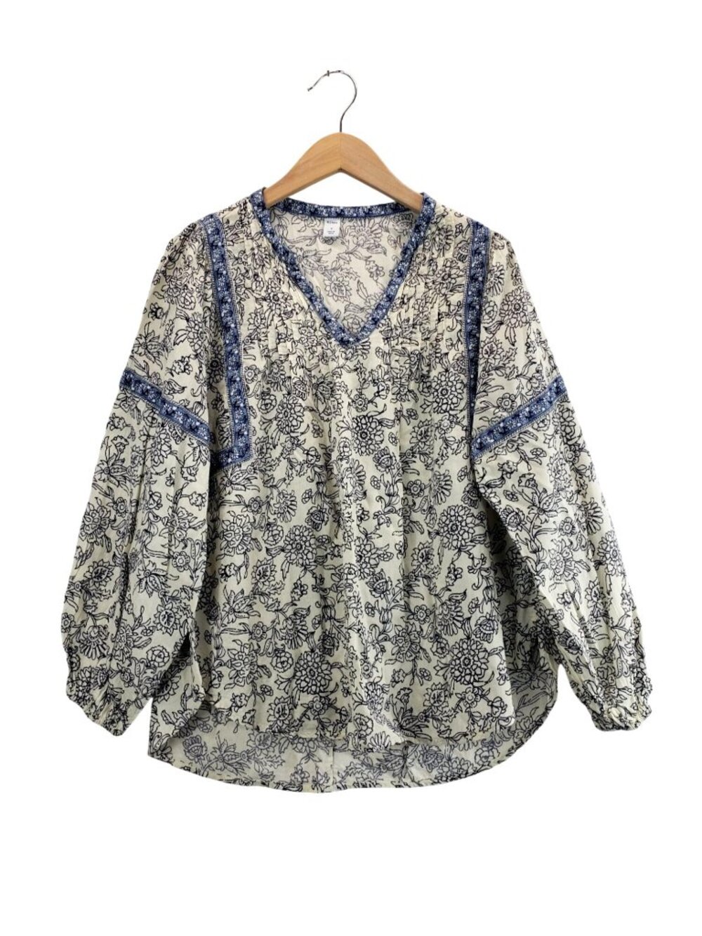 Boho Peasant Floral Tunic Top S Old Navy Cream Blue Floral Gathered Hippie